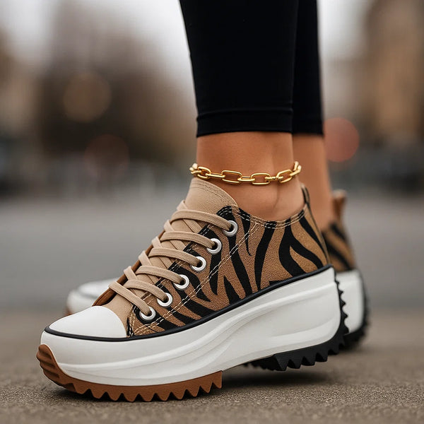 Lily - Women's Comfort Chunky Sneakers Platform Lace Up with Zebra Print