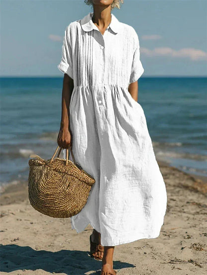 Lily - Women’s Lightweight Summer Midi Dress with Collar and Button Front
