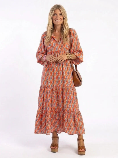 Lily - Women's Maxi Summer Dress Elegant Boho Tiered with Balloon Sleeves