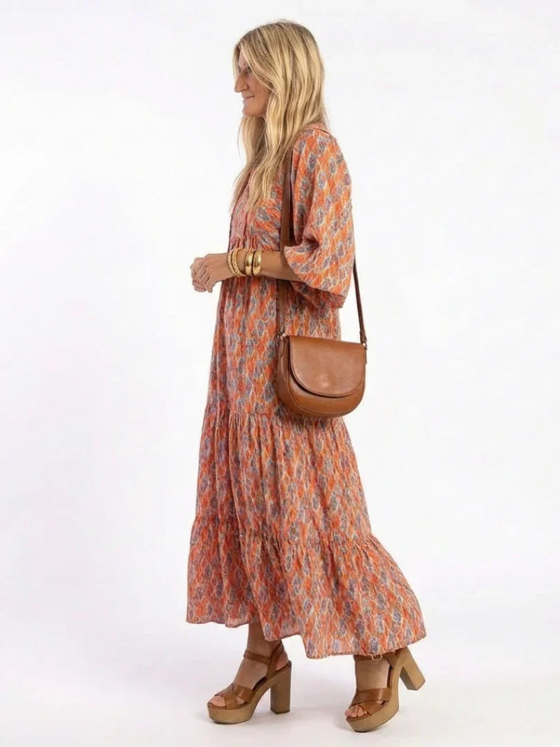 Lily - Women's Maxi Summer Dress Elegant Boho Tiered with Balloon Sleeves