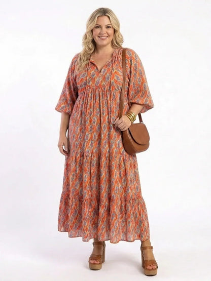 Lily - Women's Maxi Summer Dress Elegant Boho Tiered with Balloon Sleeves