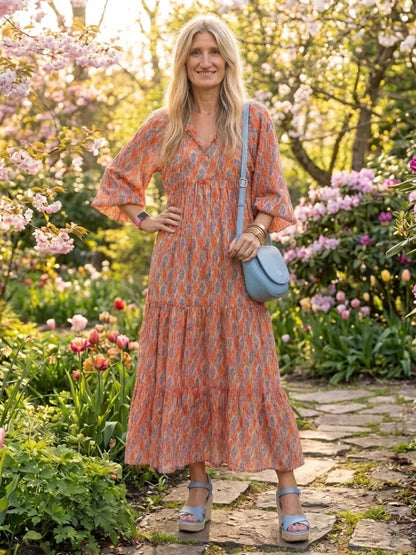 Lily - Women's Maxi Summer Dress Elegant Boho Tiered with Balloon Sleeves
