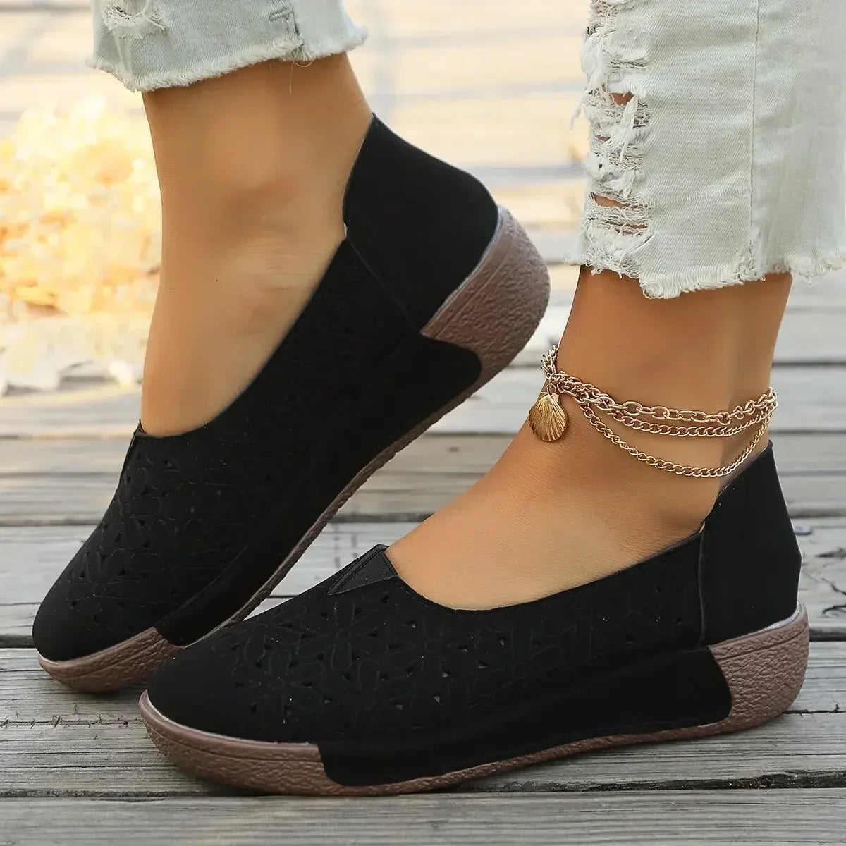 Lily - Women’s Platform Loafers Comfort Slip-On with Perforated Detail