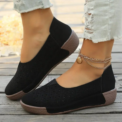 Lily - Women’s Platform Loafers Comfort Slip-On with Perforated Detail