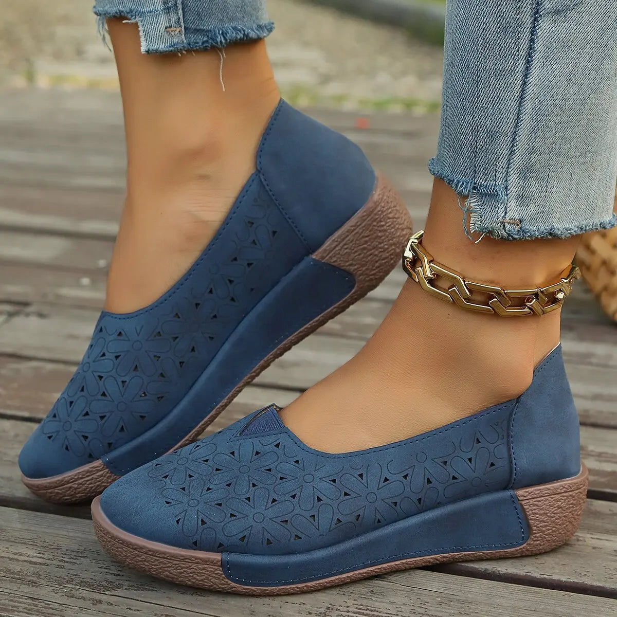 Lily - Women’s Platform Loafers Comfort Slip-On with Perforated Detail