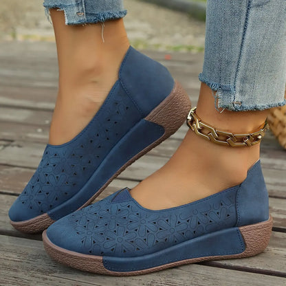 Lily - Women’s Platform Loafers Comfort Slip-On with Perforated Detail