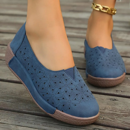 Lily - Women’s Platform Loafers Comfort Slip-On with Perforated Detail