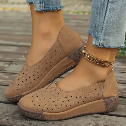 Lily - Women’s Platform Loafers Comfort Slip-On with Perforated Detail
