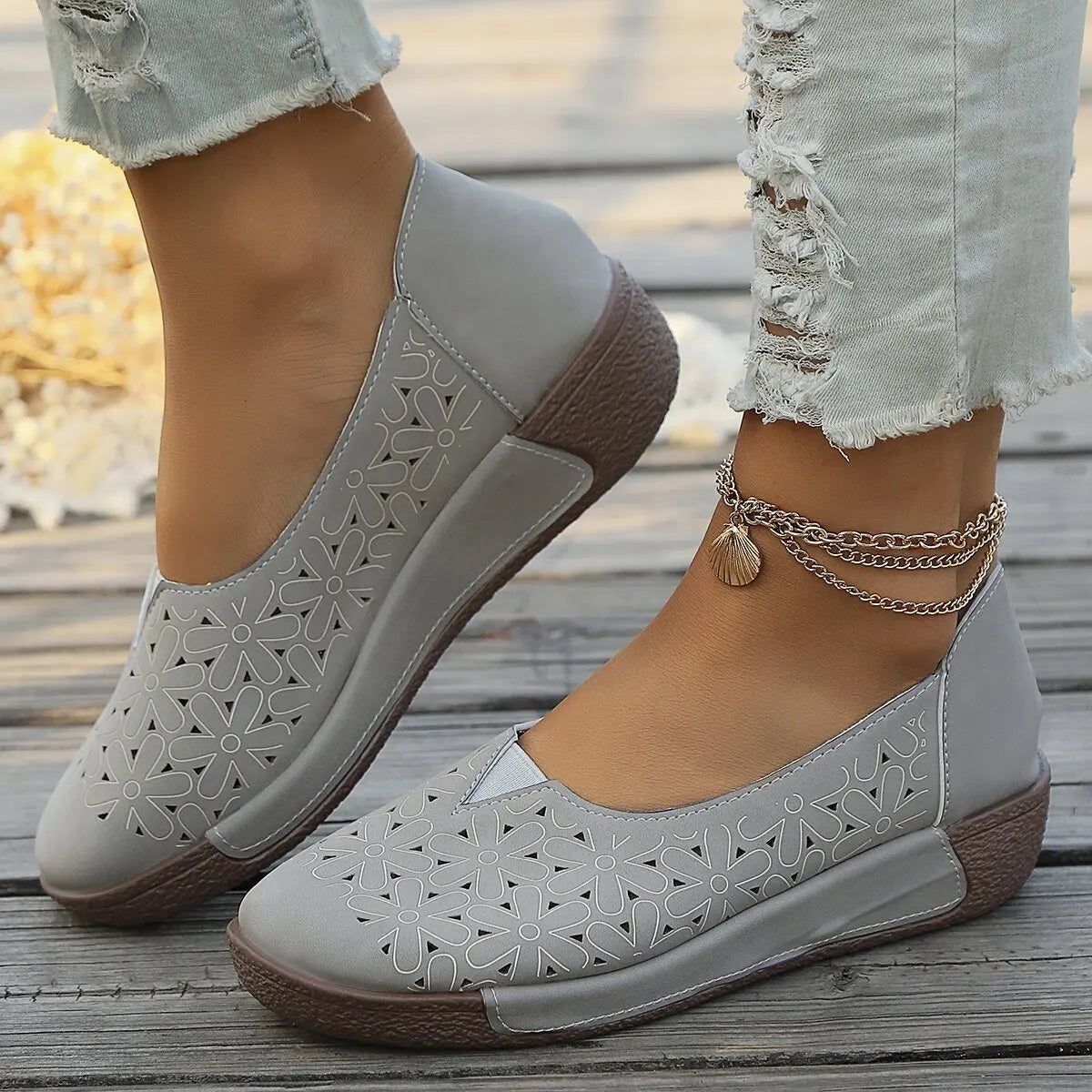 Lily - Women’s Platform Loafers Comfort Slip-On with Perforated Detail
