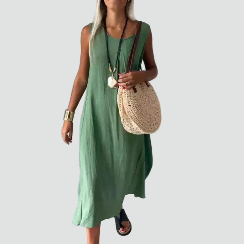 Lily - Women's Summer Maxi Dress Sleeveless with Round Neck and Pockets