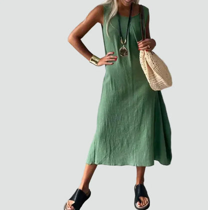 Lily - Women's Summer Maxi Dress Sleeveless with Round Neck and Pockets