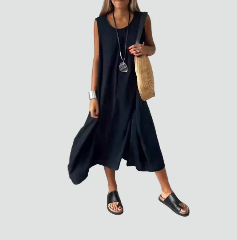 Lily - Women's Summer Maxi Dress Sleeveless with Round Neck and Pockets