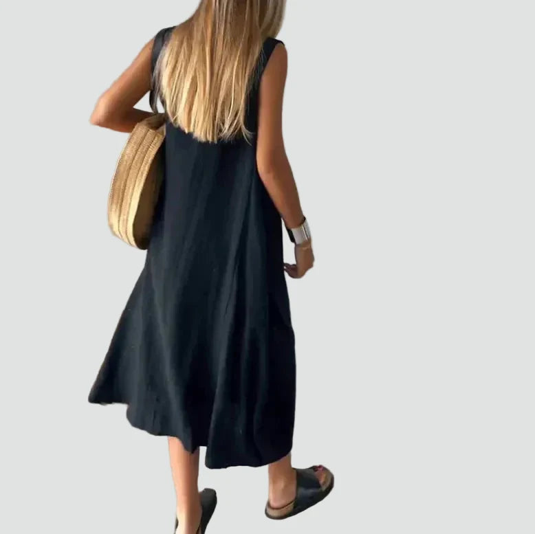 Lily - Women's Summer Maxi Dress Sleeveless with Round Neck and Pockets