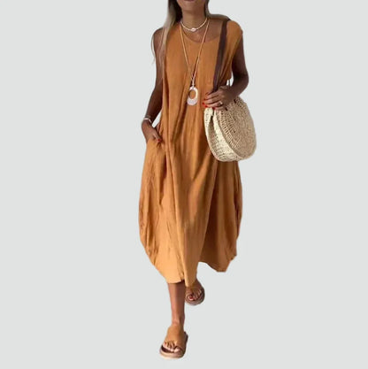 Lily - Women's Summer Maxi Dress Sleeveless with Round Neck and Pockets