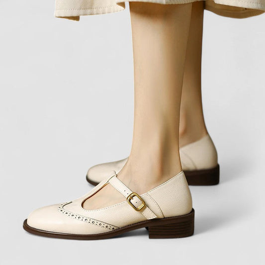 Lily - Women's Vintage T-Bar Mary Jane Sandals with Brogue Detailing