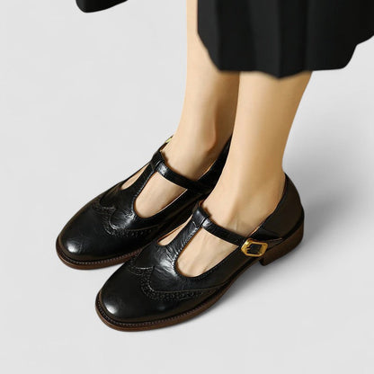 Lily - Women's Vintage T-Bar Mary Jane Sandals with Brogue Detailing