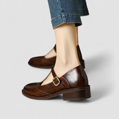 Lily - Women's Vintage T-Bar Mary Jane Sandals with Brogue Detailing