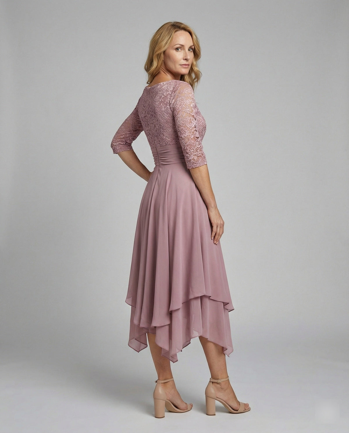 Lucy - Women's Long Evening Dress with Embroidered Bodice and Half Sleeves