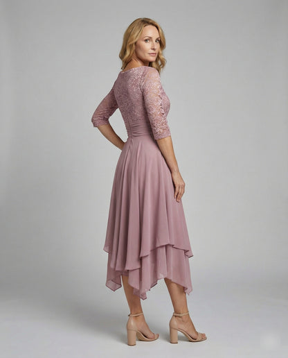 Lucy - Women's Long Evening Dress with Embroidered Bodice and Half Sleeves