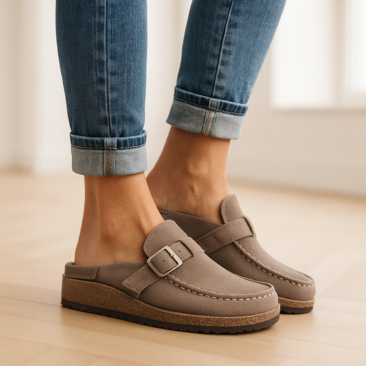 Matilda - Women's Buckle Strap Platform Clogs with Moc Toe Stitching