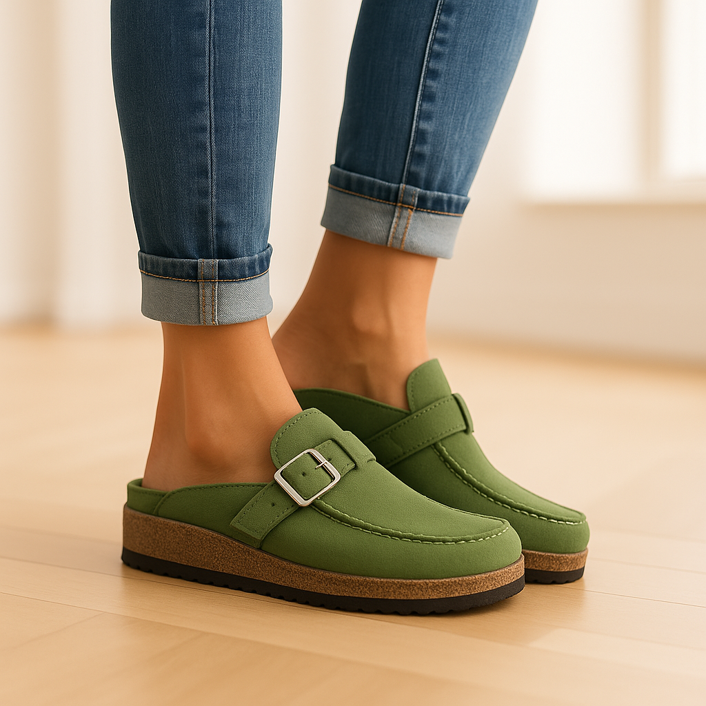 Matilda - Women's Buckle Strap Platform Clogs with Moc Toe Stitching