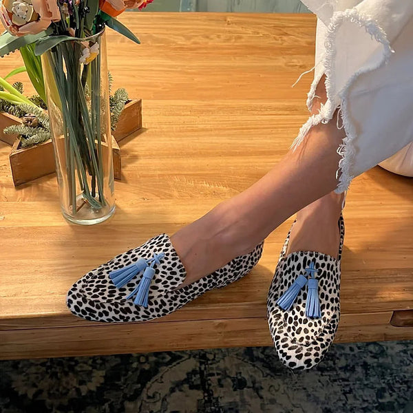 Matilda - Women's Comfort Loafers with Spot Print and Tassel Trim Detail