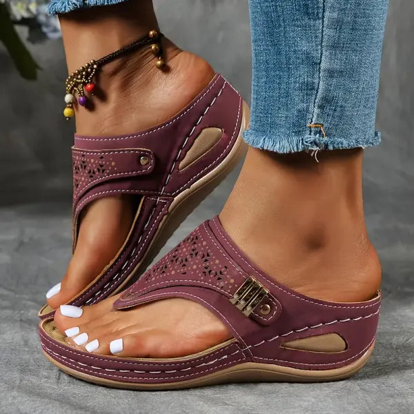 Matilda - Women’s Comfort Wedge Sandals with Toe Post and Cutout Detail