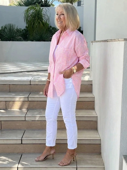 Matilda - Women’s Striped Blouse Oversized for Comfort with Chest Pocket