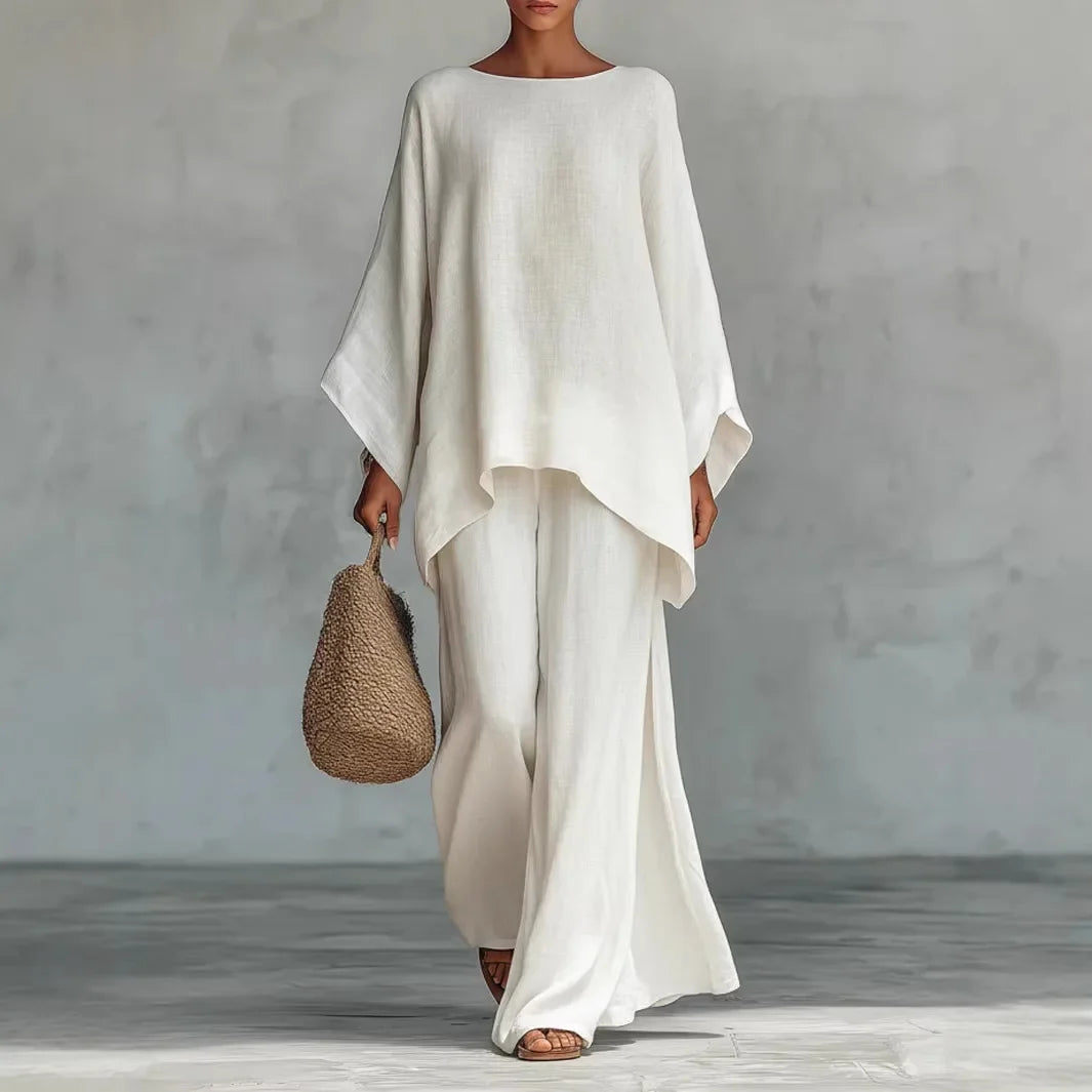 Matilda - Women's Summer Co-Ord Set Oversized Relaxed Top with Wide Leg Trousers