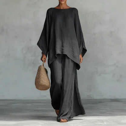 Matilda - Women's Summer Co-Ord Set Oversized Relaxed Top with Wide Leg Trousers