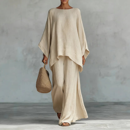 Matilda - Women's Summer Co-Ord Set Oversized Relaxed Top with Wide Leg Trousers