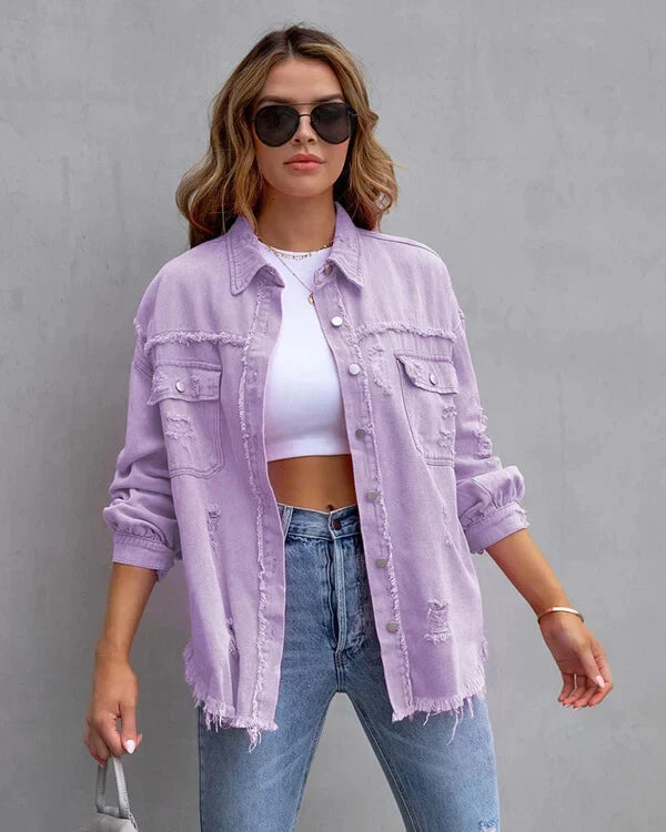 Matilda - Women's Summer Jacket Oversized Distressed with Frayed Hem