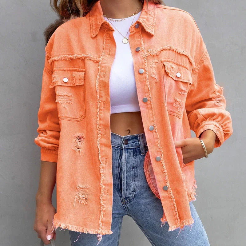 Matilda - Women's Summer Jacket Oversized Distressed with Frayed Hem