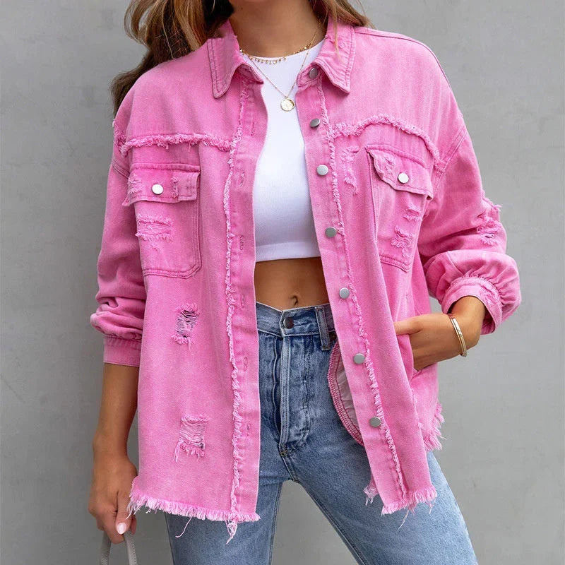 Matilda - Women's Summer Jacket Oversized Distressed with Frayed Hem