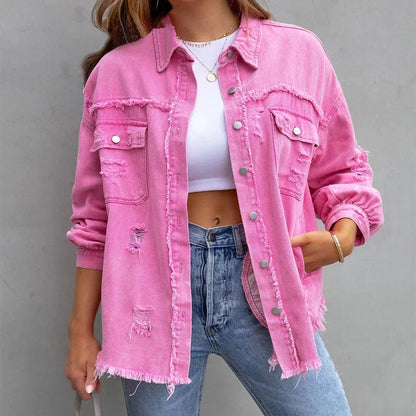 Matilda - Women's Summer Jacket Oversized Distressed with Frayed Hem