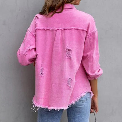 Matilda - Women's Summer Jacket Oversized Distressed with Frayed Hem