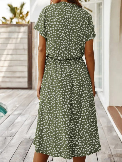 Matilda - Women's Summer Midi Dress with Button Front and Drawstring Waist