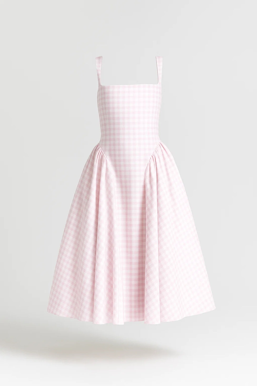 Matilda - Women's Summer Midi Dress with Gingham Check and Full Flared Skirt