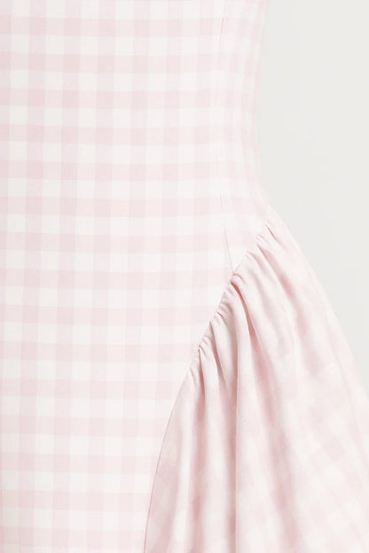 Matilda - Women's Summer Midi Dress with Gingham Check and Full Flared Skirt