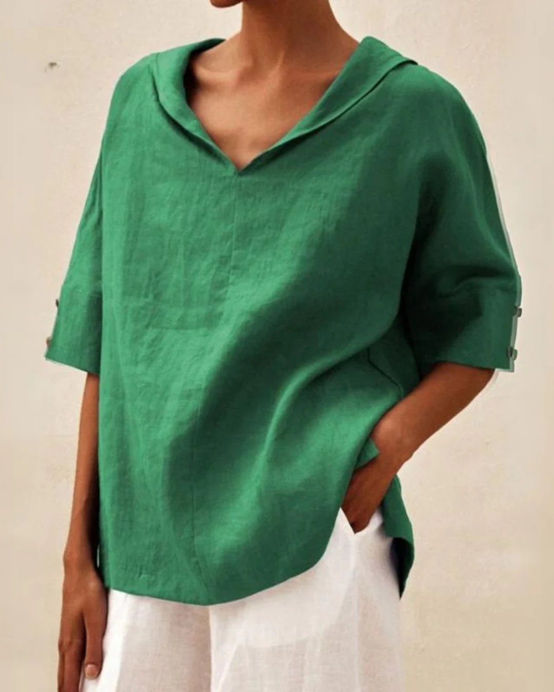 Matilda - Women's Summer Top Lightweight Relaxed Fit with Collared V Neck