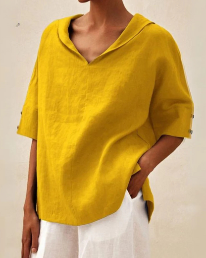Matilda - Women's Summer Top Lightweight Relaxed Fit with Collared V Neck