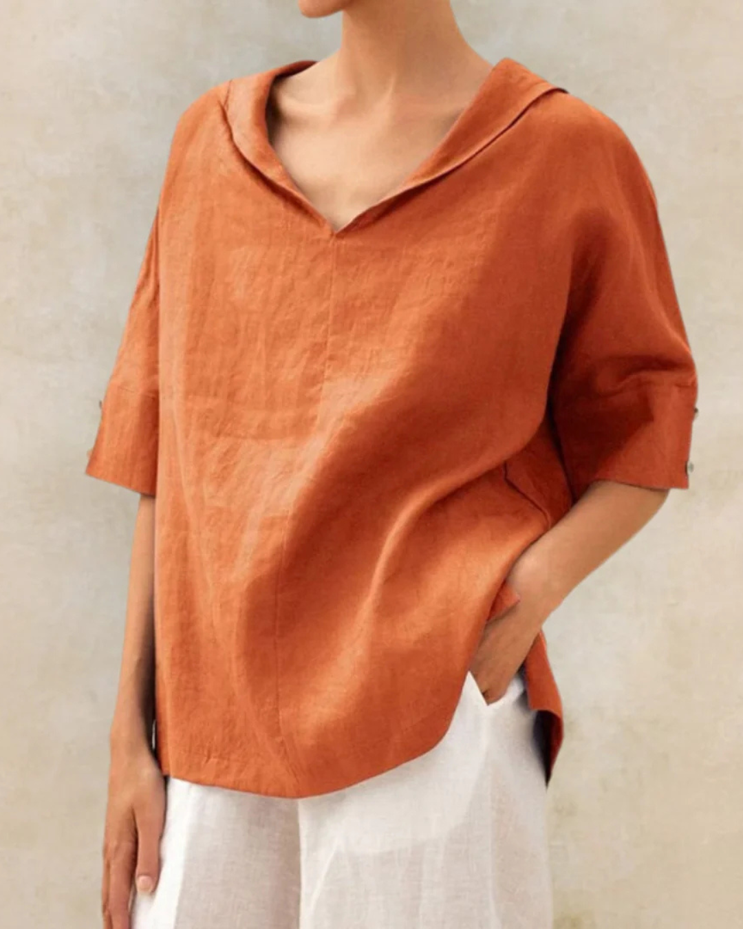 Matilda - Women's Summer Top Lightweight Relaxed Fit with Collared V Neck