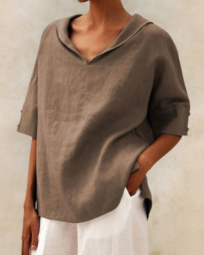 Matilda - Women's Summer Top Lightweight Relaxed Fit with Collared V Neck