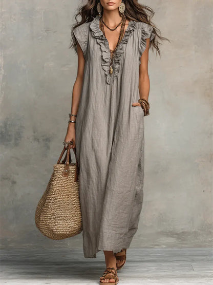 Matilda - Women’s Summer Wedding Guest Maxi Dress with Ruffle V Neck