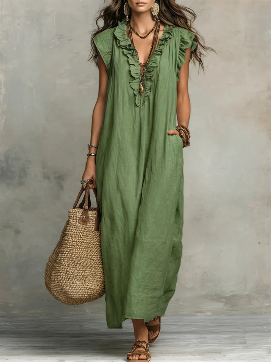 Matilda - Women’s Summer Wedding Guest Maxi Dress with Ruffle V Neck