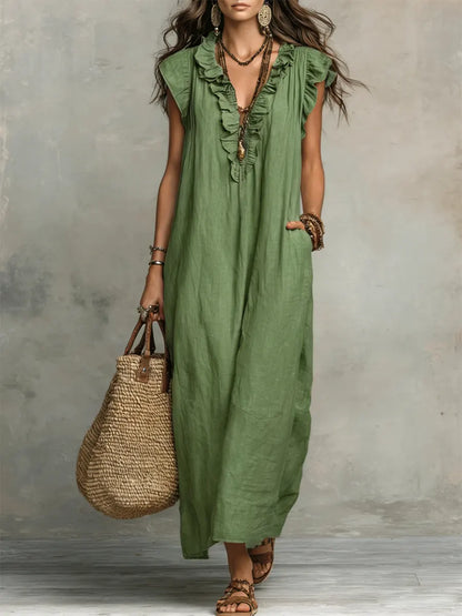 Matilda - Women’s Summer Wedding Guest Maxi Dress with Ruffle V Neck