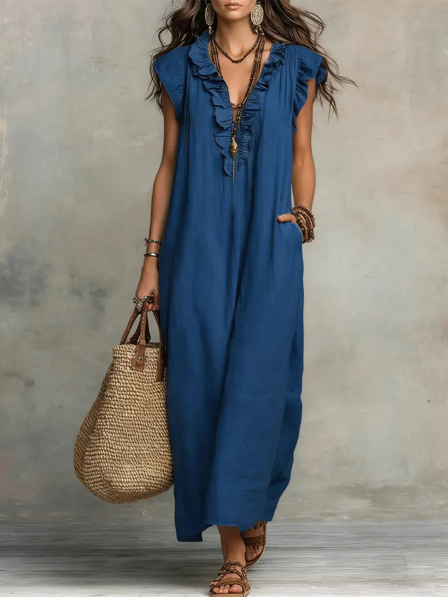 Matilda - Women’s Summer Wedding Guest Maxi Dress with Ruffle V Neck