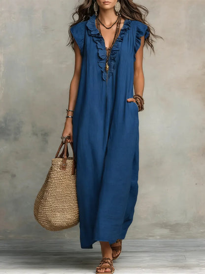 Matilda - Women’s Summer Wedding Guest Maxi Dress with Ruffle V Neck