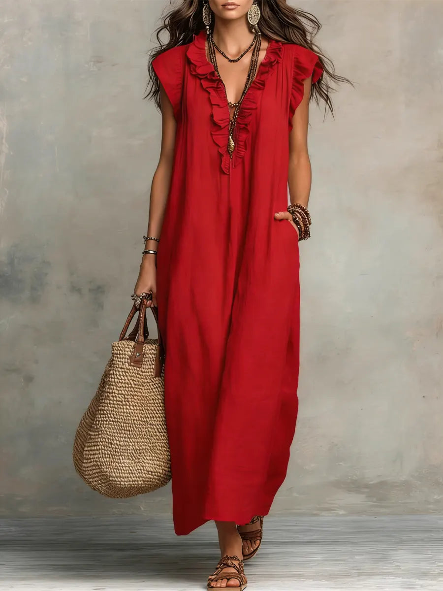 Matilda - Women’s Summer Wedding Guest Maxi Dress with Ruffle V Neck