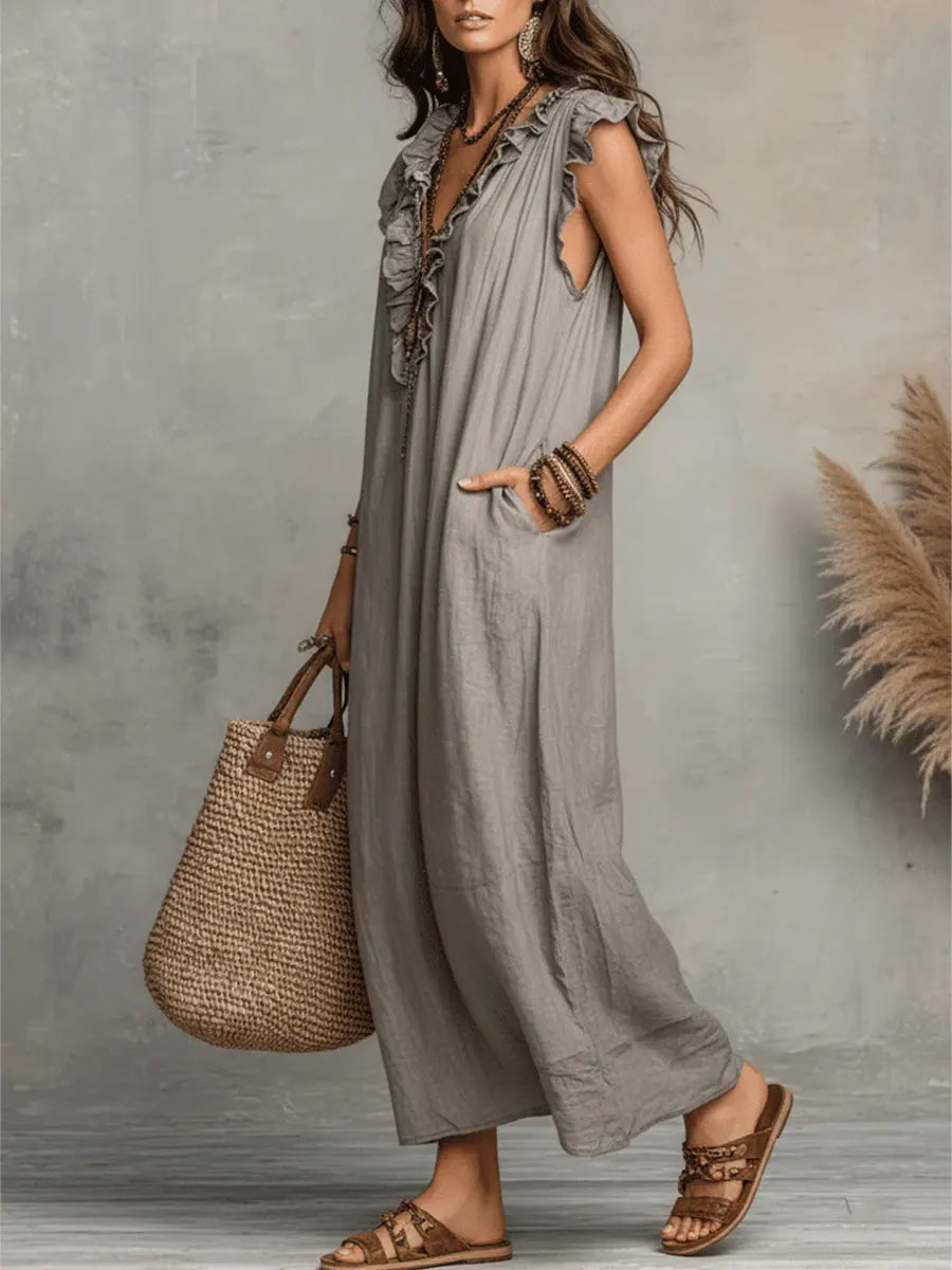 Matilda - Women’s Summer Wedding Guest Maxi Dress with Ruffle V Neck